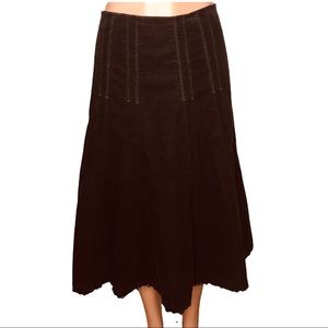 CAbi Brown Corduroy A-Line Fit & Flare Skirt With Frayed Hem Style #729 Size 10